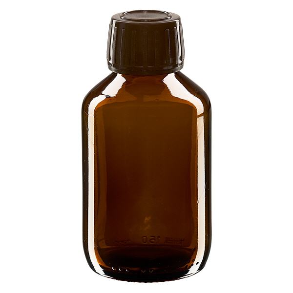 150ml Medizinflasche braun, Verschluss braun mit Originalitätsring ApoGlas 150ml Medizinflasche braun, Verschluss braun mit Originalitätsring ApoGlas