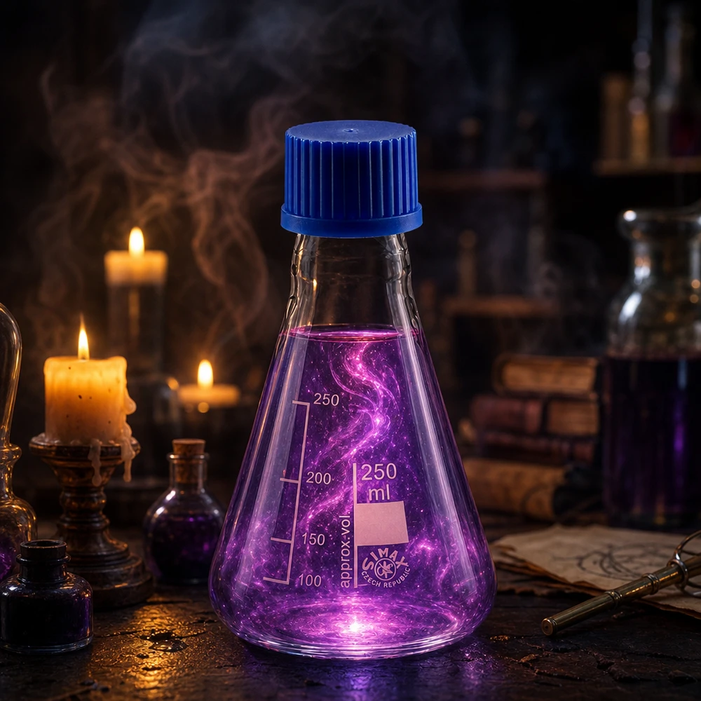 Erlenmeyerkolben 250ml mit Schraubkappe Erlenmeyerkolben 250ml mit blauer Polypropylen-Kappe - auslaufsicher und wiederverwendbar
