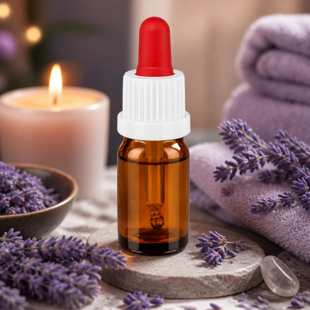 Lichtgeschützte 5ml Pipettenflasche mit weissem Schraubverschluss und roter Pipette für Laborqualität