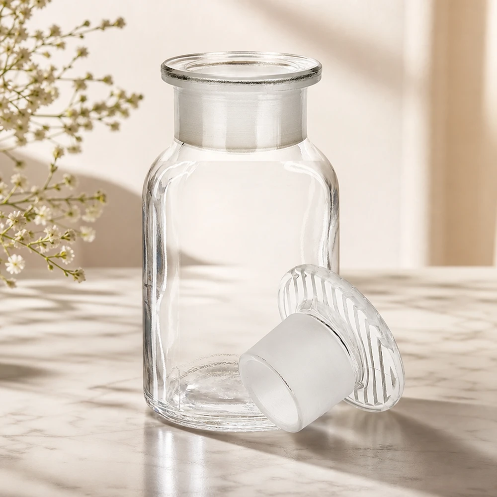 Dekorative klare Glasflasche 100ml Rundschulter Weithals mit mattem Stopfen für Gewürze