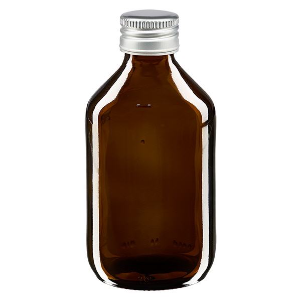 250ml Medizinflasche braun, mit Verschluss silber Aluminium ApoGlas 250ml Medizinflasche braun, mit Verschluss silber Aluminium ApoGlas