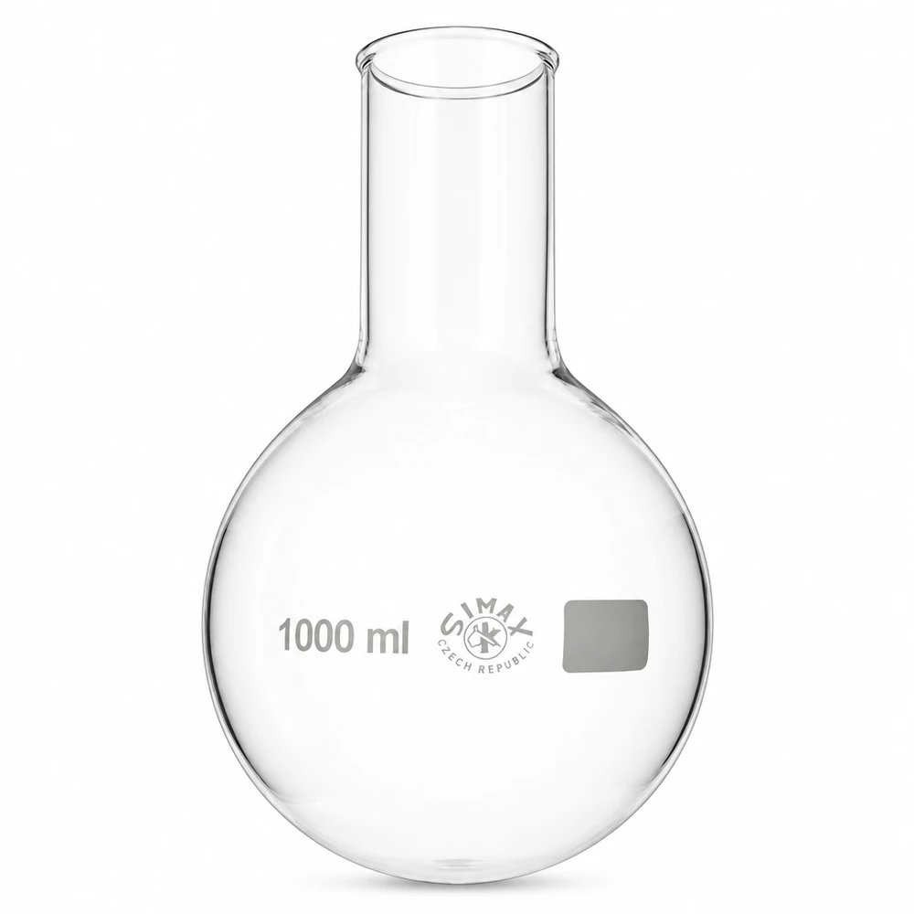 Borosilikat Rundkolben 1000ml mit weitem Hals und graduierter Skala transparent