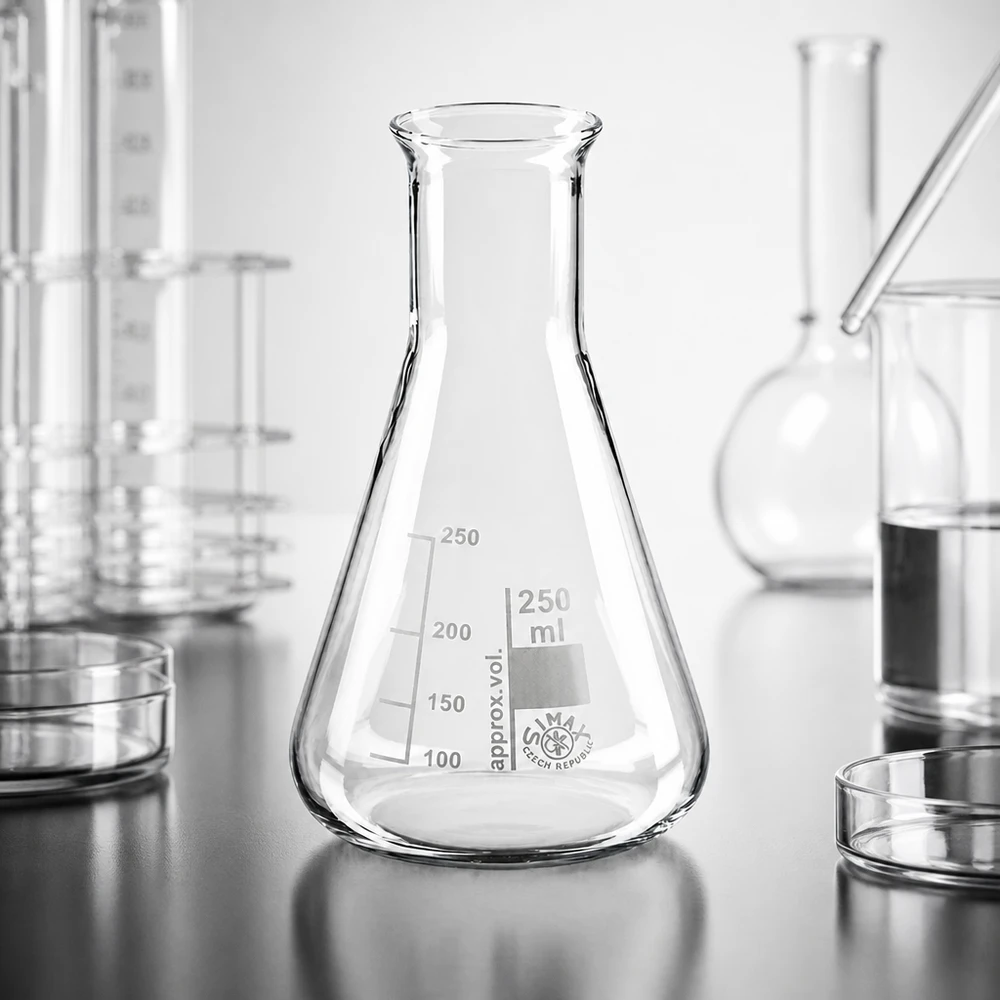 Wissenschaftlicher Messkolben 250ml Enghals mit Skala für exakte Volumenmessung im Labor