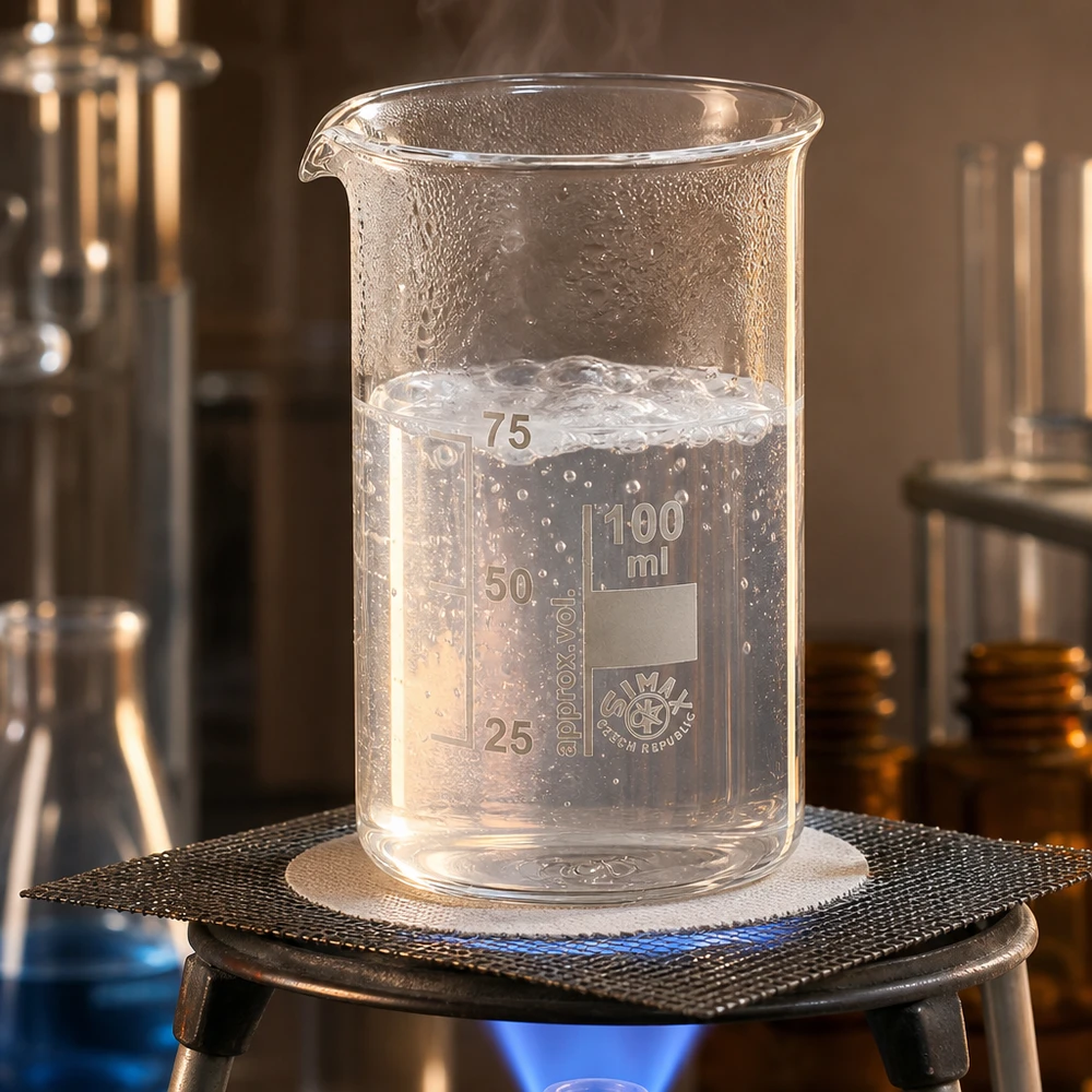 Becherglas 100ml Borosilikatglas, hohe Form Graduiertes Laborglas 100ml hohe Form mit siedender Flüssigkeit bei 75ml Füllstand