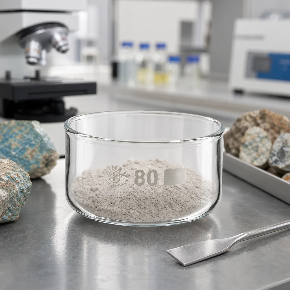 150ml Kristallisierschale ohne Ausguss Borosilikat ø80mm Mineralanalyse Labor Kristallisierschale 150ml SIMAX Czech Republic mit Probenpulver ø80mm
