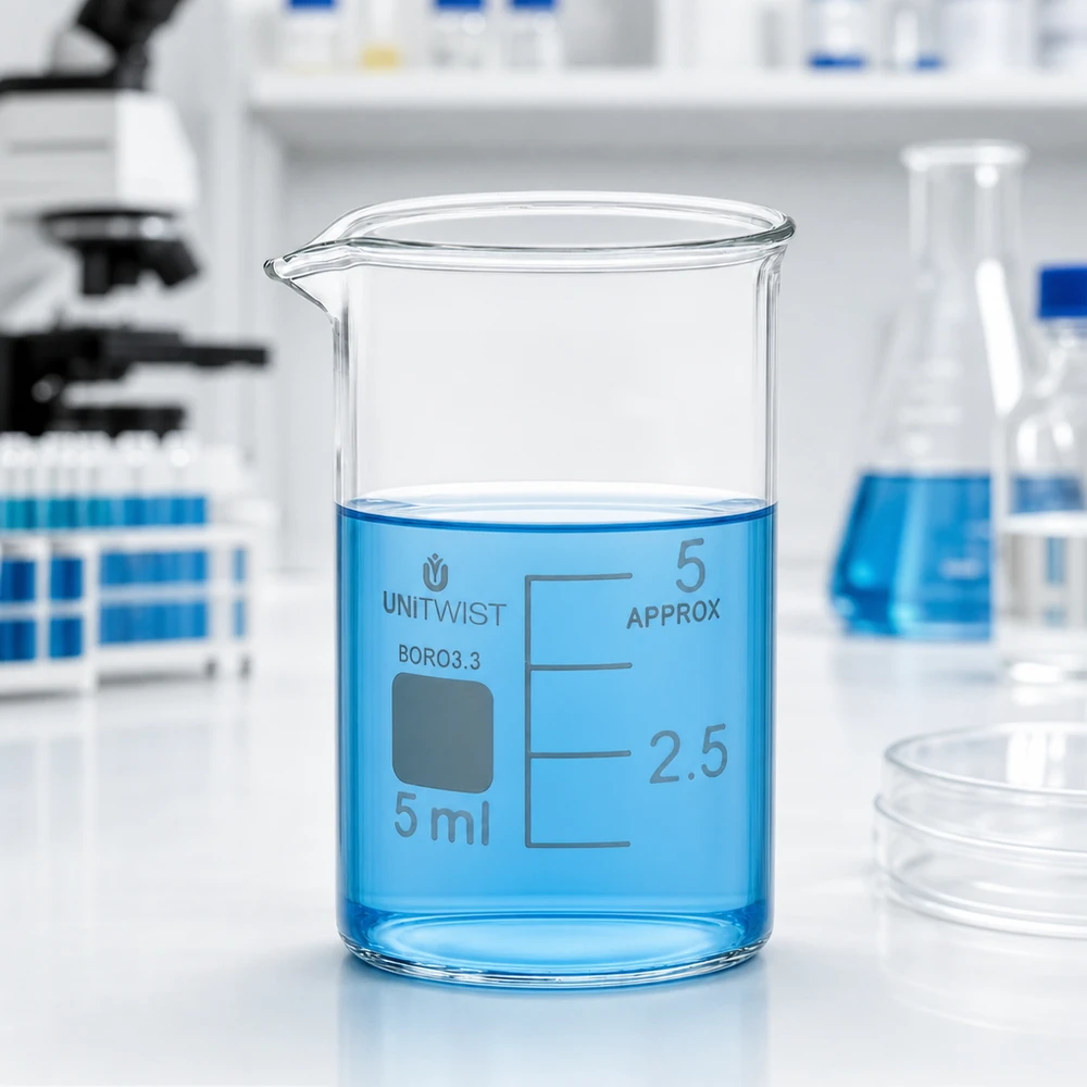 Becherglas 5ml Borosilikat, niedrige Form UNiTWIST Robustes Becherglas aus Borosilikat 5ml Fassungsvermögen für präzise Labormessungen
