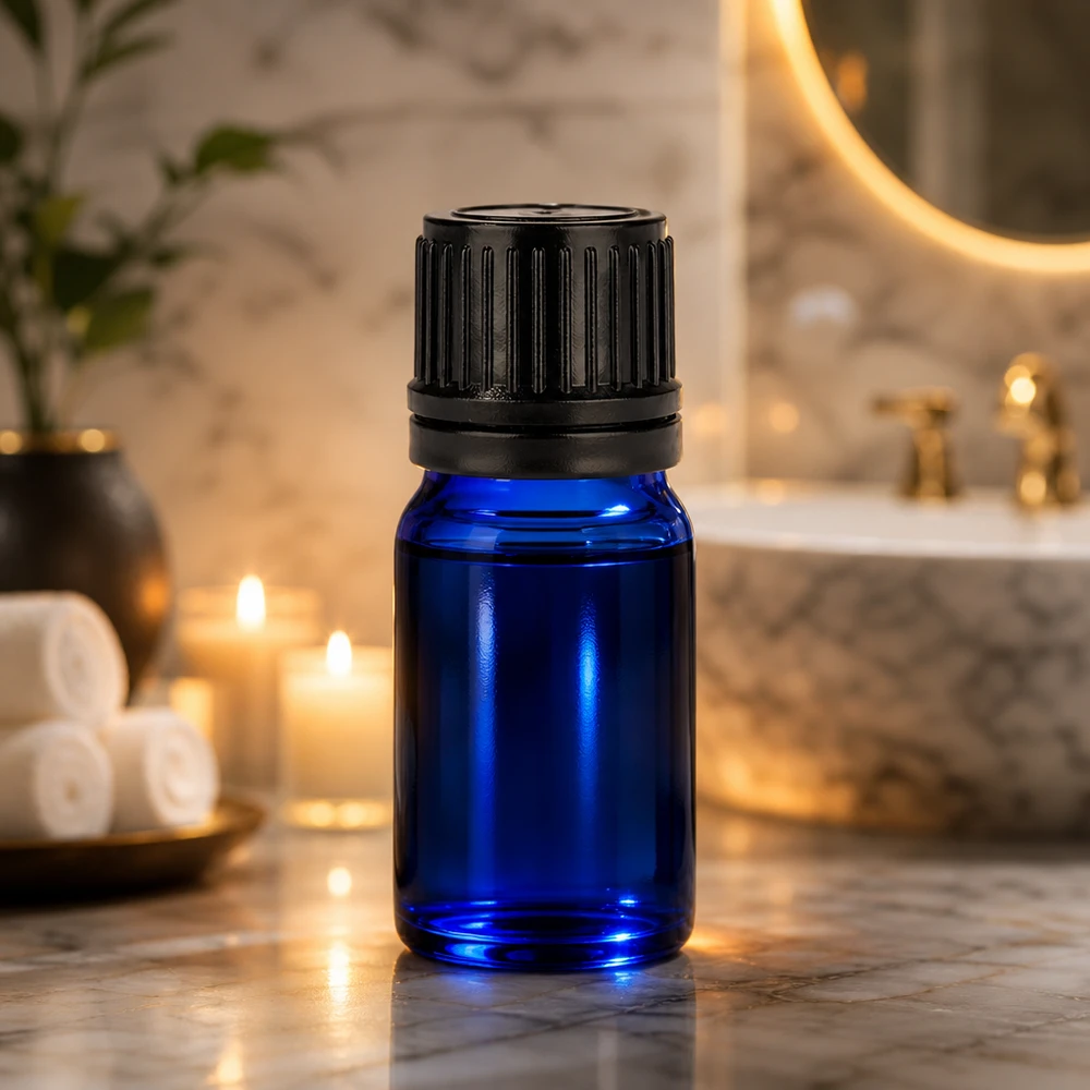 5ml Flasche 11mm Schraubverschluss schwarz Originalitätsverschluss BlueLine UT18/5 Stilvolle 5ml Flasche für Spa und Wellness Bereich mit edlem blauen Design