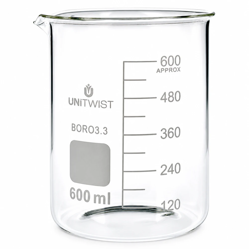 UNiTWIST 600ml Becherglas Borosilikat niedrige Form mit Ausguss und Messskala