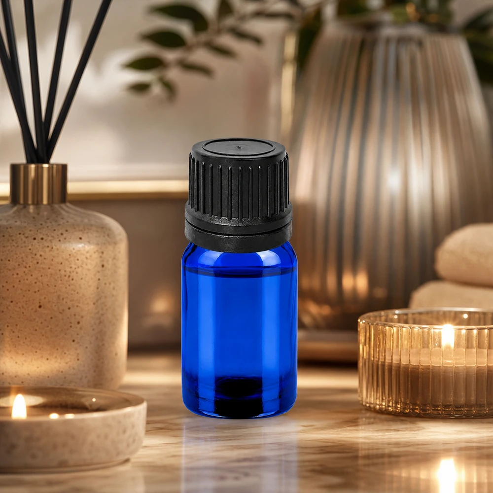 5ml Tropfflasche 1mm schwarz Originalitätsverschluss BlueLine UT18/5 Stilvolle blaue 5ml Glasflasche mit schwarzem Tropfverschluss für Aromatherapie und Naturkosmetik