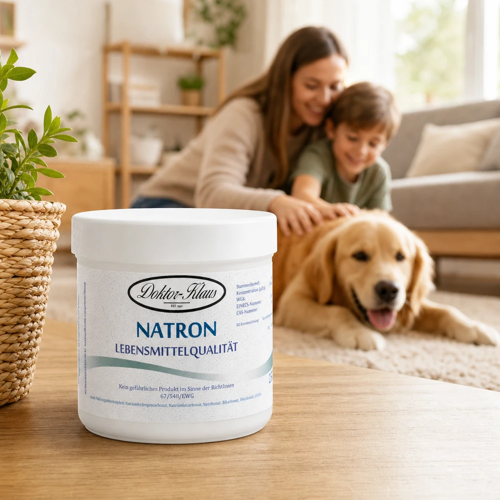 Natron 250g Doktor-Klaus 250g Natron Doktor Klaus mit blauem Schriftzug in familienfreundlicher Atmosphäre