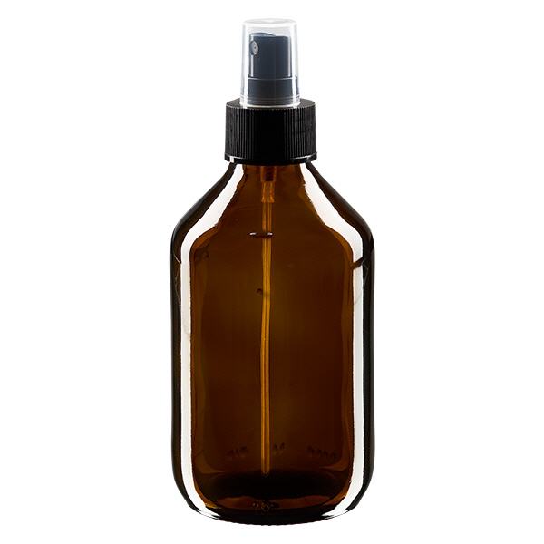 250ml Medizinflasche braun, Pumpzerstäuber schwarz ApoGlas 250ml Medizinflasche braun, Pumpzerstäuber schwarz ApoGlas