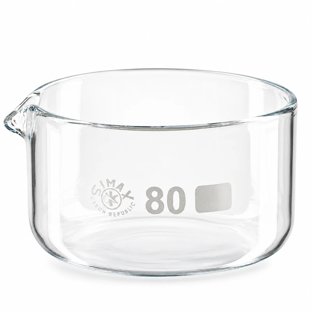 150ml Kristallisierschale mit Ausguss Borosilikat ø80mm SIMAX Laborglas Kristallisierschale 150ml ø80mm transparent mit Ausguss für chemische Anwendungen