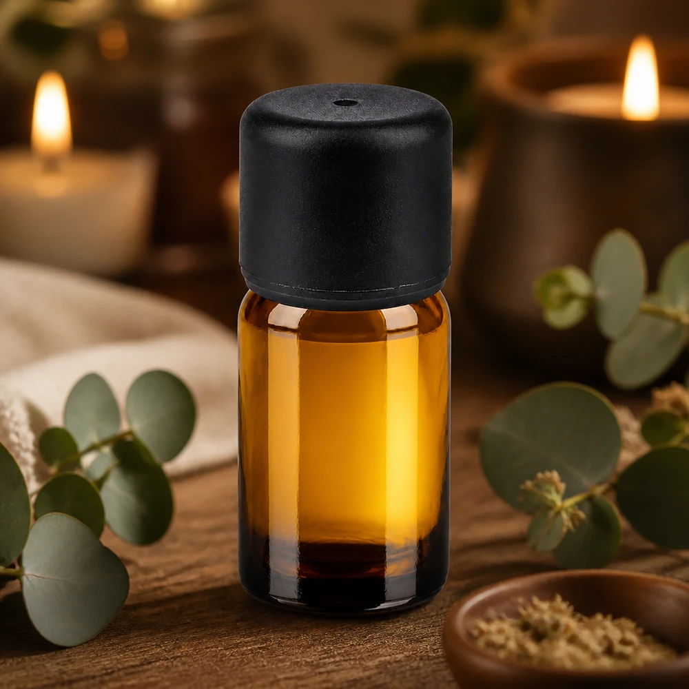 Stilvolle 5ml Braunglasflasche mit schwarzem Verschluss ideal für Parfümöle und Seren