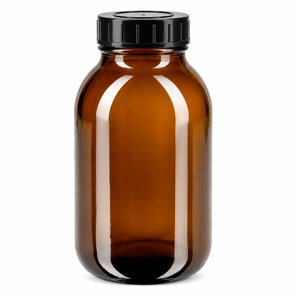 Große Weithalsflasche 500ml Fassungsvermögen aus hochwertigem braunem Borosilikatglas