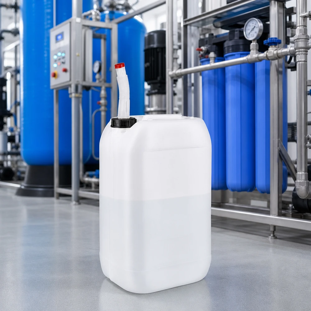 Bruchsicherer Polyethylen-Kanister 15L mit ergonomischem Griffbereich und Flex-Auslaufrohr