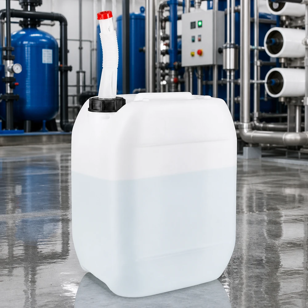 Stapelbarer 10 Liter Flüssigkeitsbehälter mit ergonomischem Flex-Auslaufrohr und Sicherheitsverschluss
