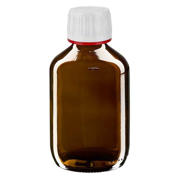 200ml Medizinflasche braun, Verschluss weiß mit Originalitätsring rot ApoGlas 200ml Medizinflasche braun, Verschluss weiß mit Originalitätsring rot ApoGlas