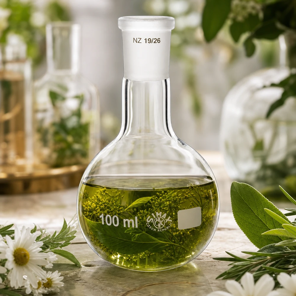 100ml Laborkolben für Phytochemie - stabiler Stand dank Rundbodenform mit 19/26 Normschliff