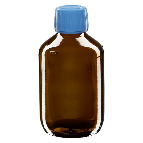 200ml Medizinflasche braun, Verschluss blau mit Originalitätsring ApoGlas