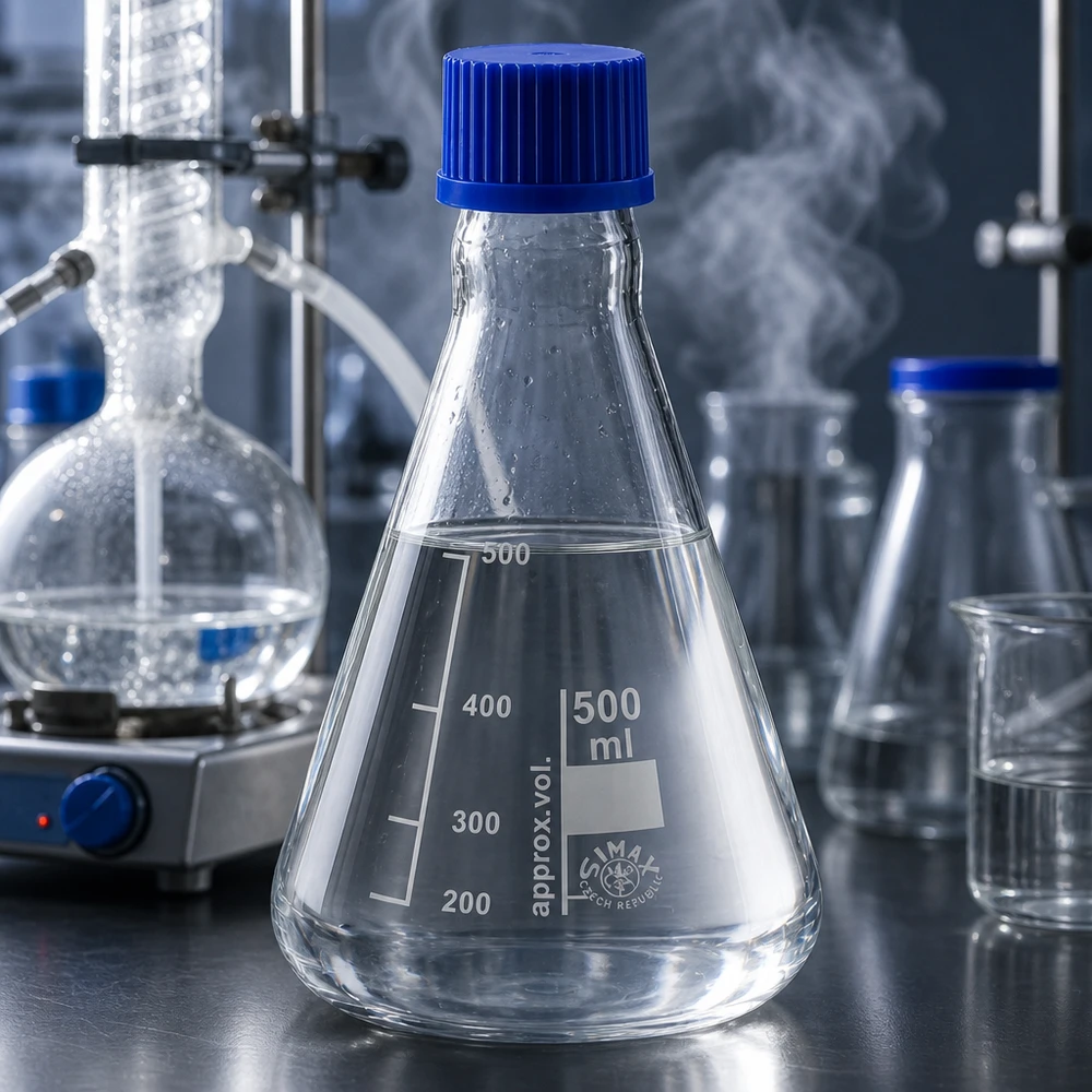 Graduierter Erlenmeyerkolben 500ml mit chemikalienresistentem Verschluss für Synthesearbeiten