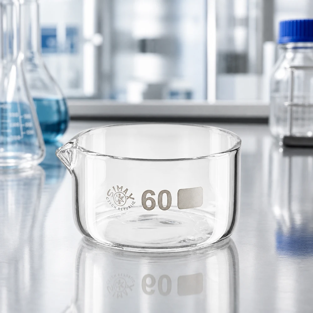 Laborschale 60ml Glas Kristallisieren Ausguss Chemielabor niedrig zylindrisch Simax Qualitätsglas