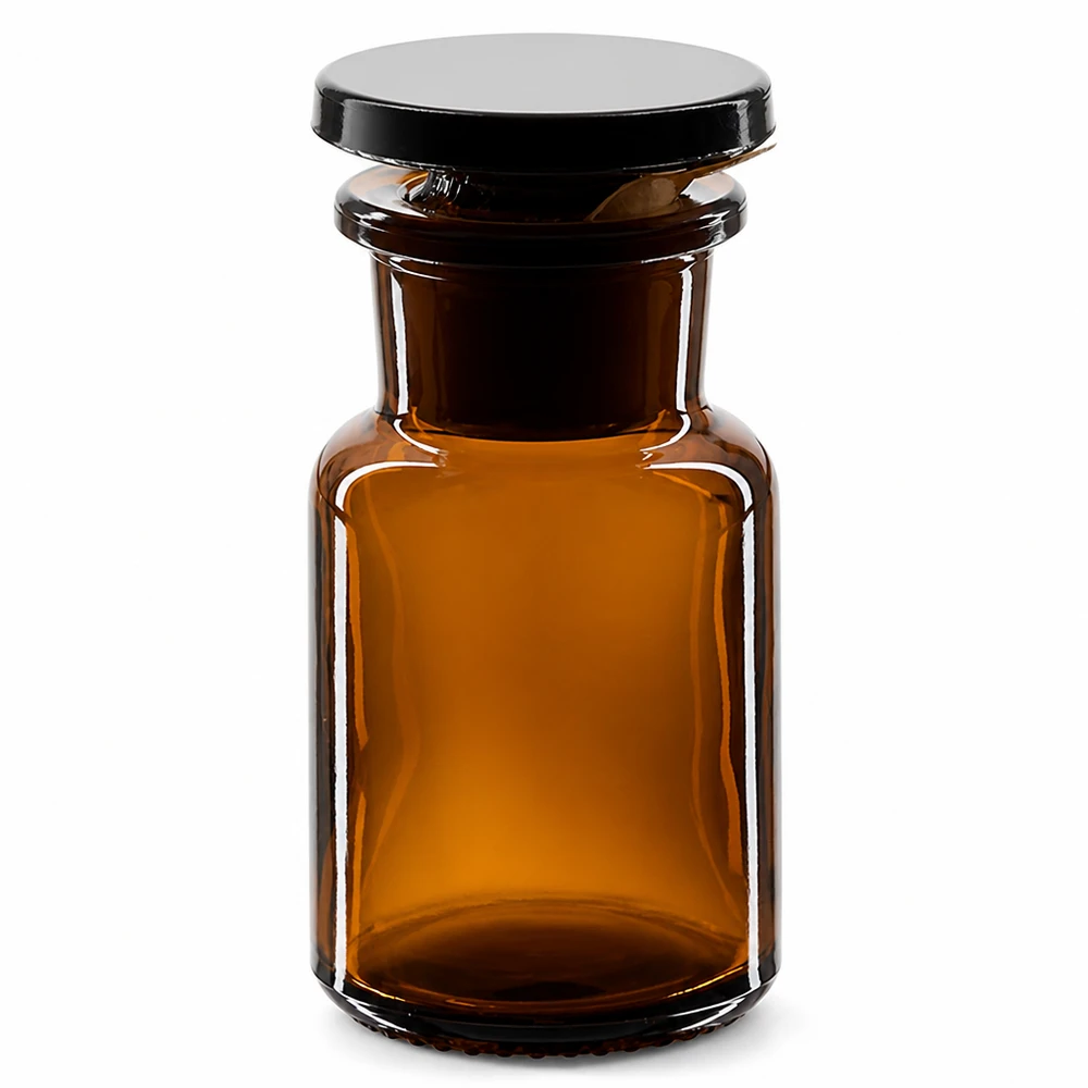Rundschulterfl. 50ml braun Weithals Glasstopfen Kompakte 50ml Rundschulterflasche Braunglas Weithals mit luftdichtem Glasstopfen