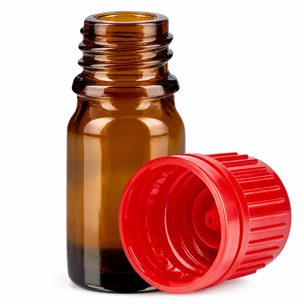 5ml Flasche 11mm Schraubverschluss rot Originalitätsverschluss BrownLine UT18/5 Professionelle 5ml Glasflasche braun mit kindersicherem roten Schraubdeckel