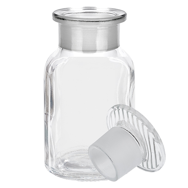Klassische Rundschulterflasche 100ml mit mattem Glasstopfen transparent und luftdicht