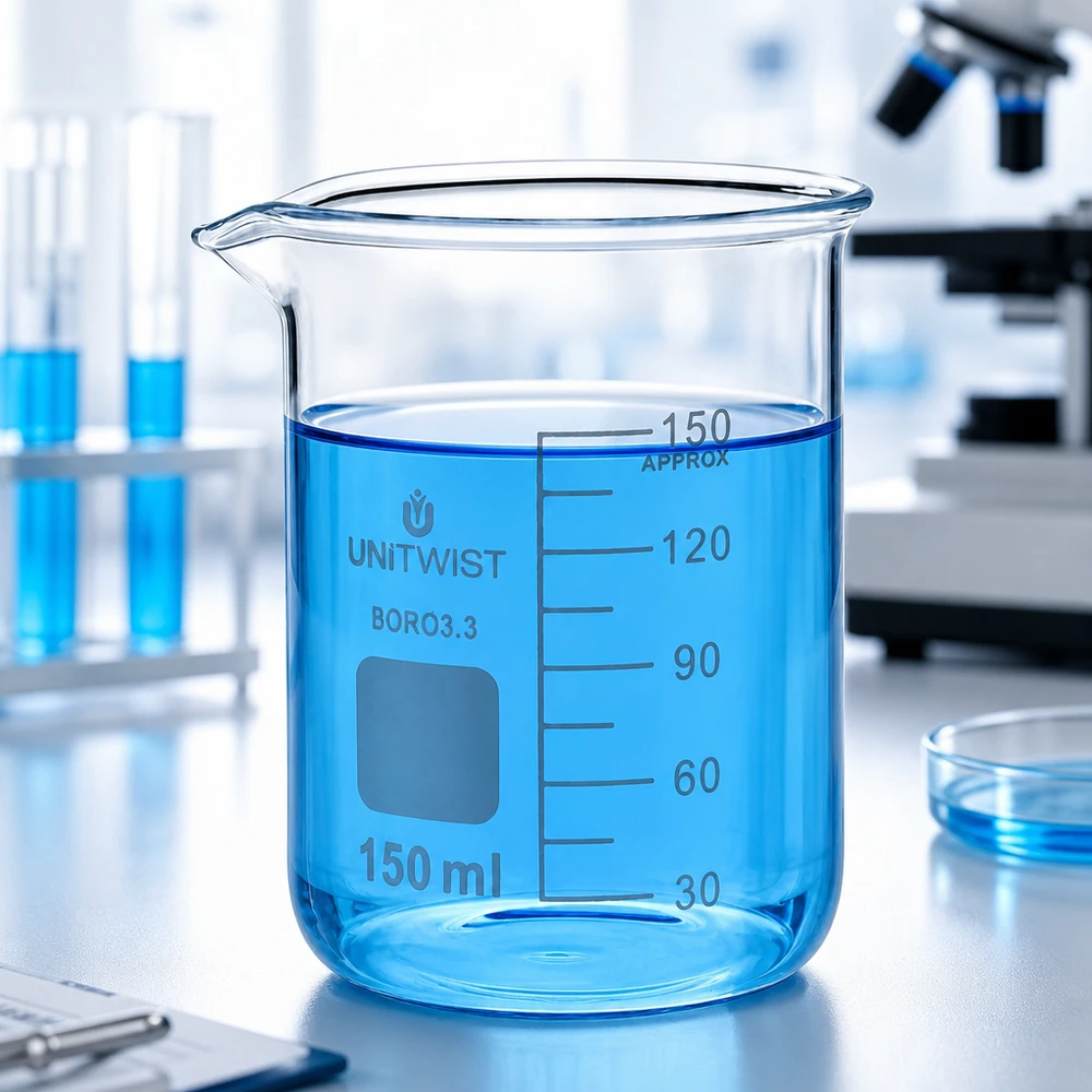 Becherglas niedrige Form 150ml UNiTwist Borosilikat mit Ausgießer für Laboranwendungen