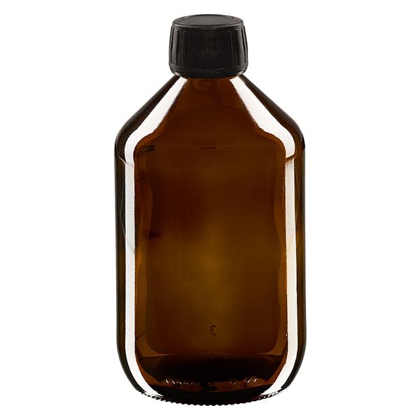 500ml Medizinflasche braun, Verschluss schwarz mit Originalitätsring ApoGlas