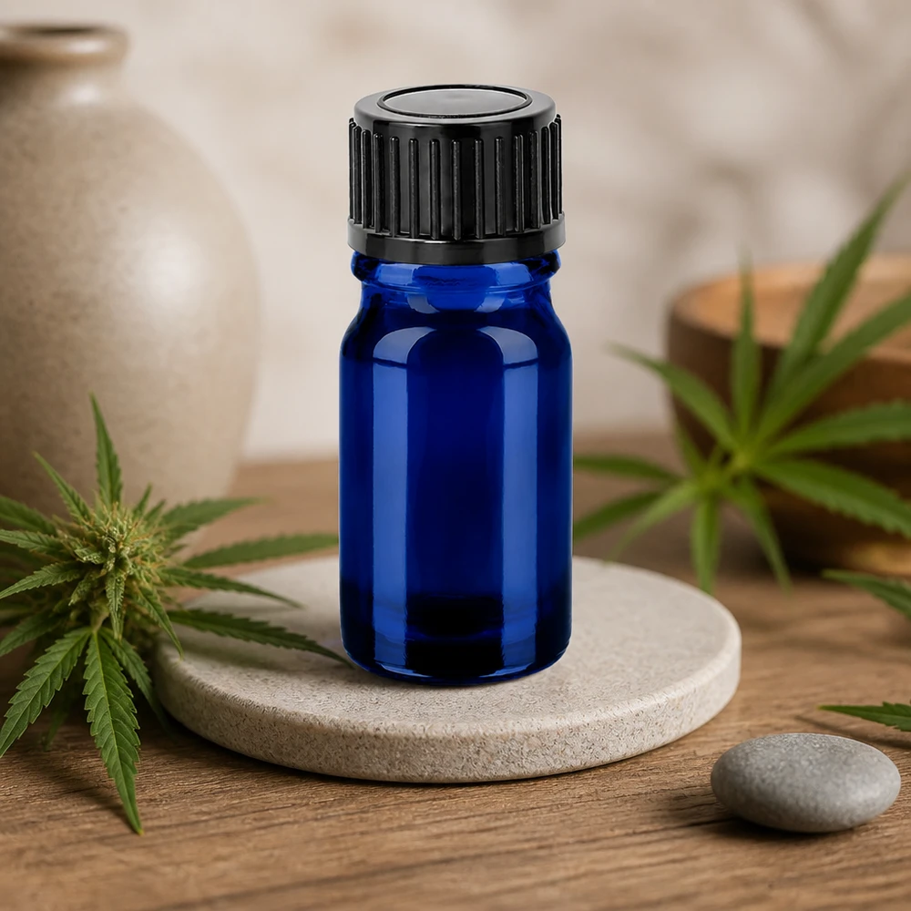 Robuste 5ml Glasflasche BlueLine Serie mit schwarzem Deckel für sichere Produktlagerung