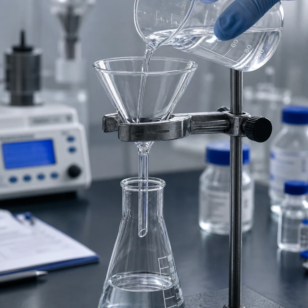 Transparenter Glastrichter 80mm mit platzsparendem Design für Filtrations- und Transferprozesse