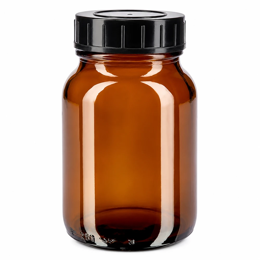 250ml Weithalsflasche Braunglas mit Schraubdeckel Hochwertige Braunglasflasche 250ml Weithalsöffnung perfekt für Pulver und kleine Gegenstände
