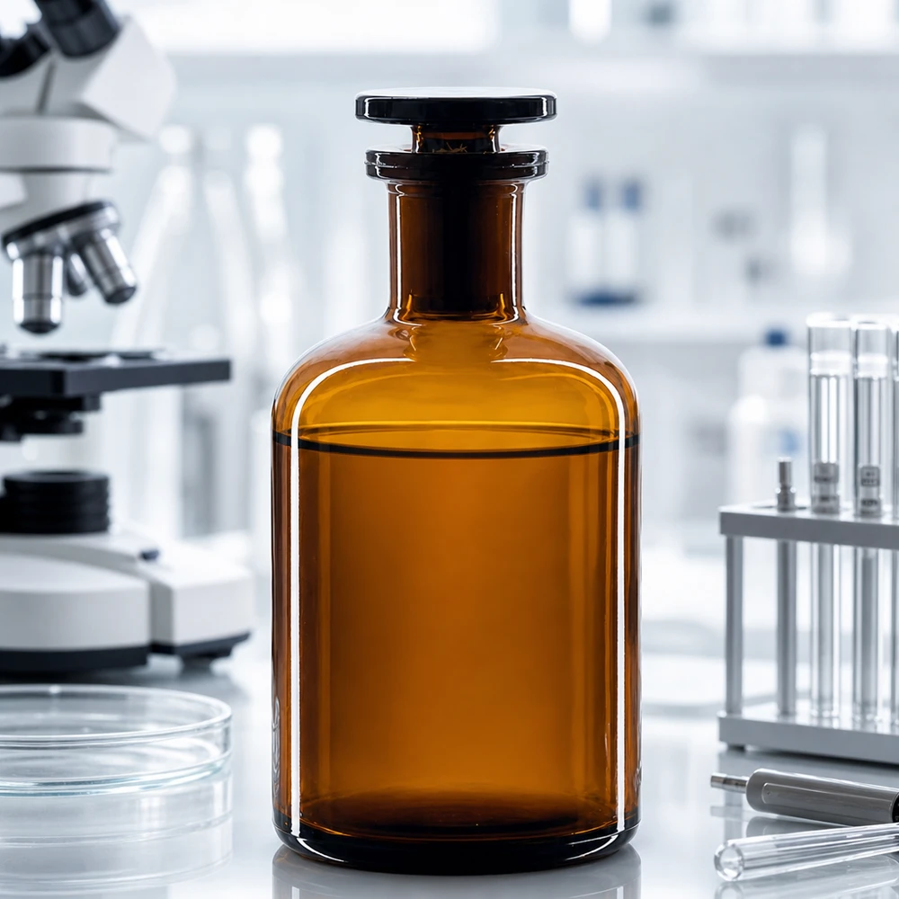 Dunkle Vorratsflasche 100ml Rundschulter Enghals mit Glasstopfen für Laborchemikalien