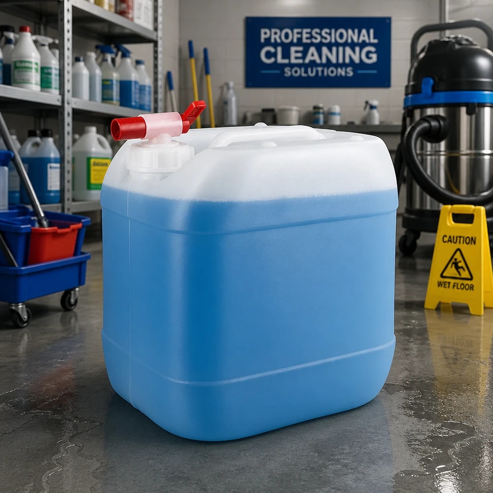 Transluzenter Vorratskanister 15 Liter mit Füllstandsanzeige und rotem Hahn für Reinigungsmittel
