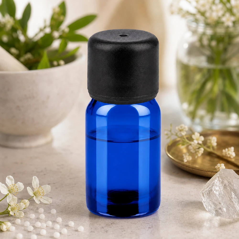 Robuste 5ml Glasflasche in Standardausführung mit schwarzem Deckel für täglichen Gebrauch
