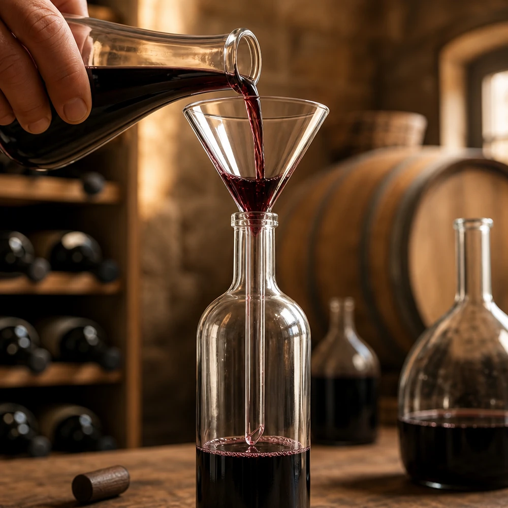 Vielseitiger Kurzstiel-Glastrichter aus robustem Kalk-Soda-Material für Küche und Weinhandling