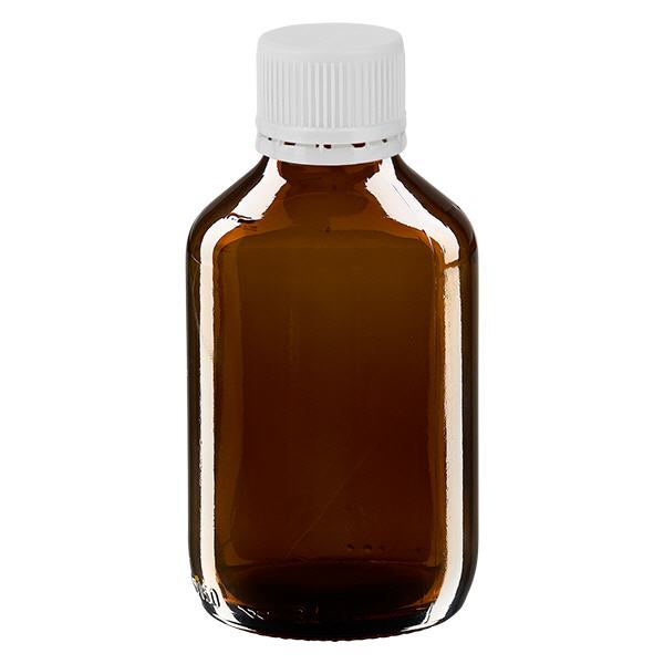 150ml Medizinflasche braun, Verschluss weiß mit Originalitätsring ApoGlas 150ml Medizinflasche braun, Verschluss weiß mit Originalitätsring ApoGlas