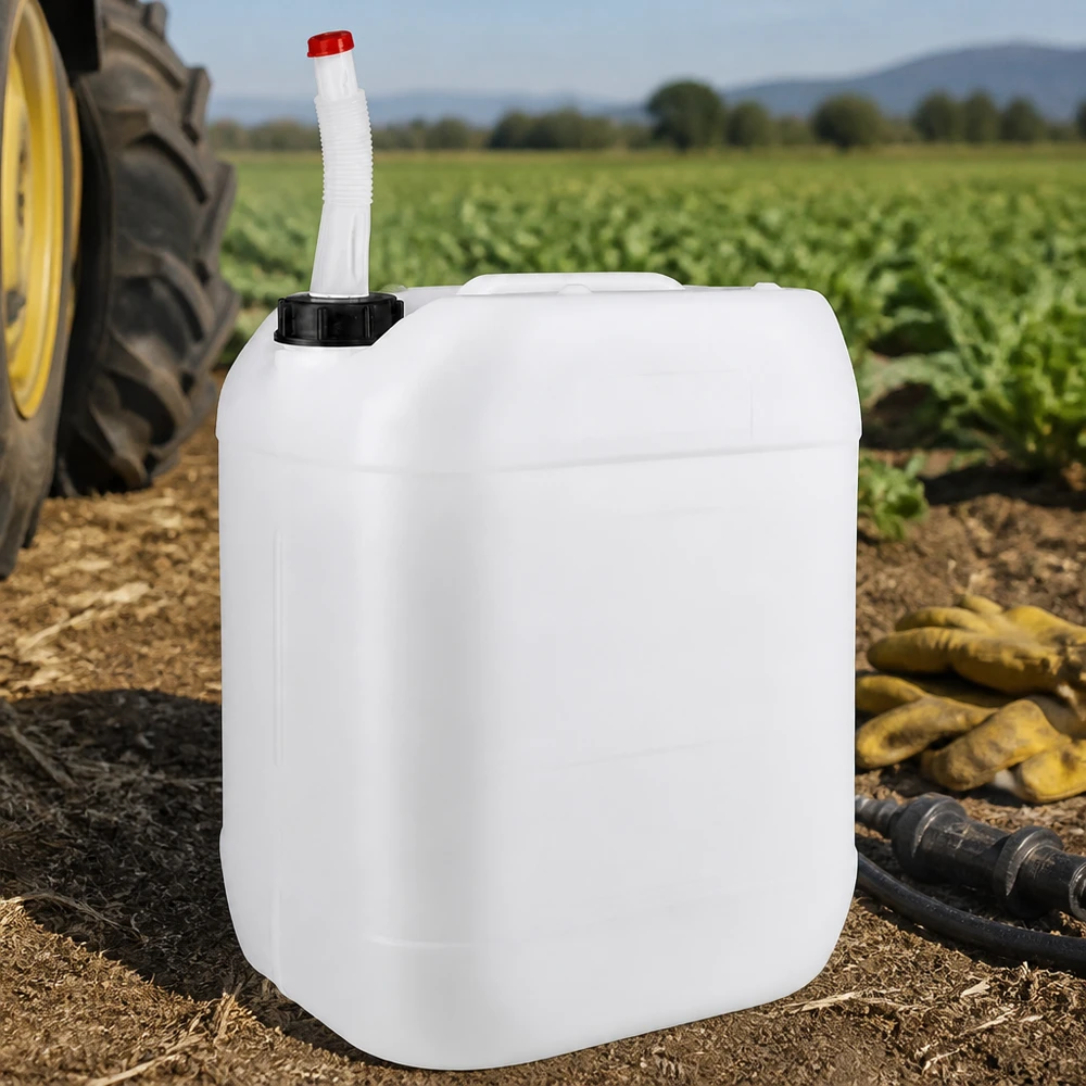 Kanister 20 Liter mit Auslaufrohr Flex Kompakter UN-geprüfter 20 Liter Kanister mit beweglichem Auslaufstutzen für Flüssigkeiten