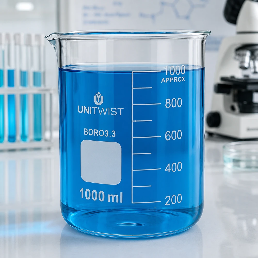 UNiTWIST Laborbecher Borosilikat 1000ml mit Skala 200 bis 1000ml Approx Markierung