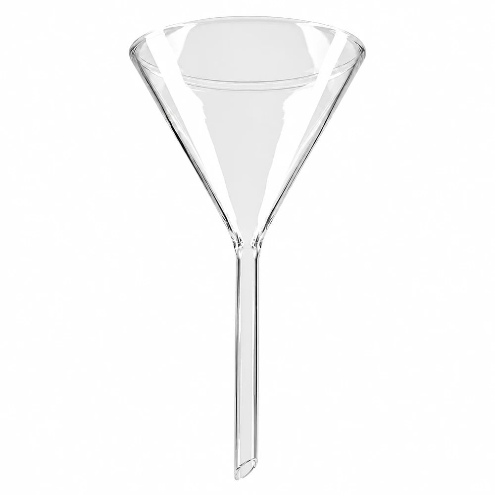 Trichter ø100mm Kalk-Soda, Winkel 60°, Kurzstil Präzisionstrichter aus Kalk-Soda-Glas 100mm Öffnung mit praktischem Kurzstiel-Format
