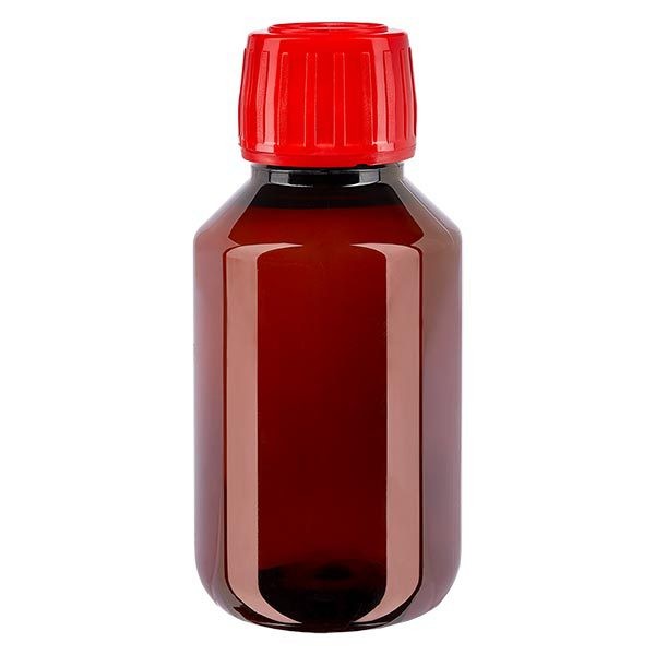 PET Flasche 100ml mit rotem Verschluss Originalitätsverschluss PET Flasche 100ml mit rotem Verschluss Originalitätsverschluss
