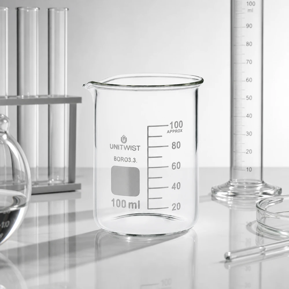 Professionelles Laborbecherglas 100ml Borosilikat niedrige Form mit Schreibfeld für Labormarkierungen