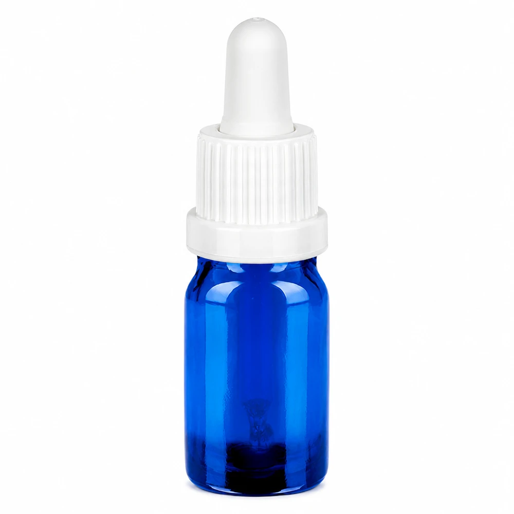 Professionelle 5ml Tropfflasche aus blauem Glas mit kindersicherem weißem Verschluss