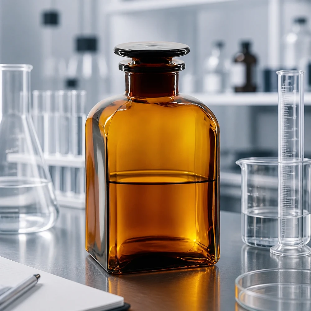 Braune Glasvorratsflasche 500ml mit breiter Öffnung und Stopfen für Laborchemikalien