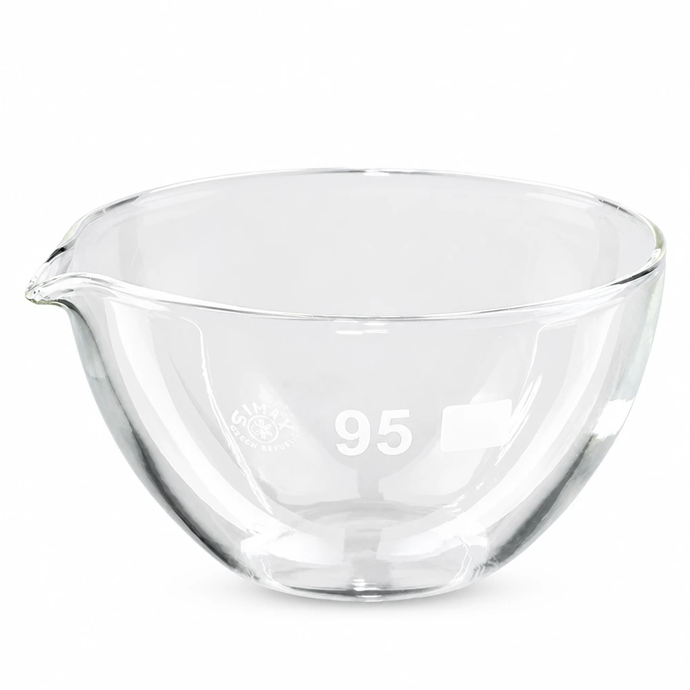 170ml Abdampfschale mit Ausguss Borosilikat ø95mm Kompakte 170ml Abdampfschale Borosilikat mit Ausgießer ideal für chemische Anwendungen