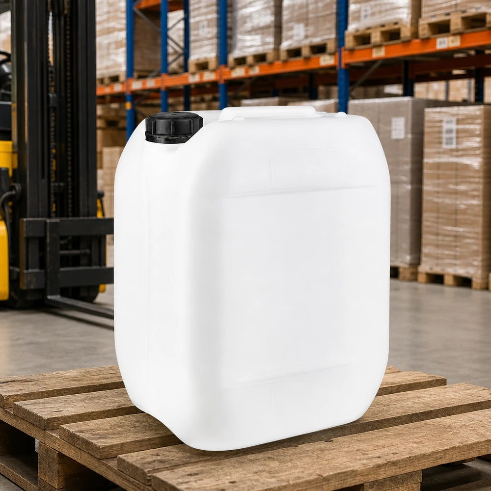 Kanister 10 Liter mit Schraubverschluss Originalitätsverschluss Quaderförmiger 10L Weißkanister mit schwarzem Schraubdeckel für Chemikalien und Reinigungsmittel