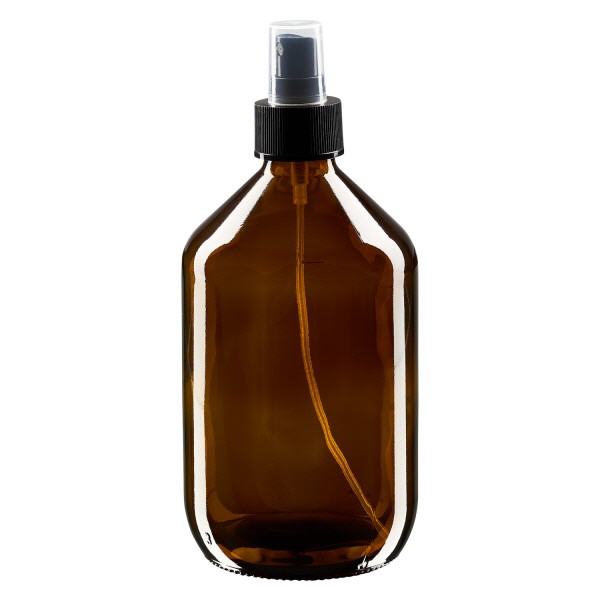500ml Medizinflasche braun, Pumpzerstäuber schwarz ApoGlas 500ml Medizinflasche braun, Pumpzerstäuber schwarz ApoGlas