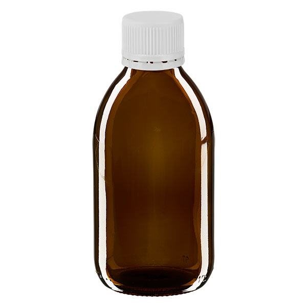 250ml Medizinflasche braun, Verschluss weiß mit Originalitätsring ApoGlas 250ml Medizinflasche braun, Verschluss weiß mit Originalitätsring ApoGlas