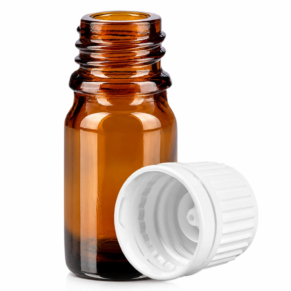 Handliche 5ml Probenflasche braun mit weißem Sicherheitsverschluss für Laboranwendungen